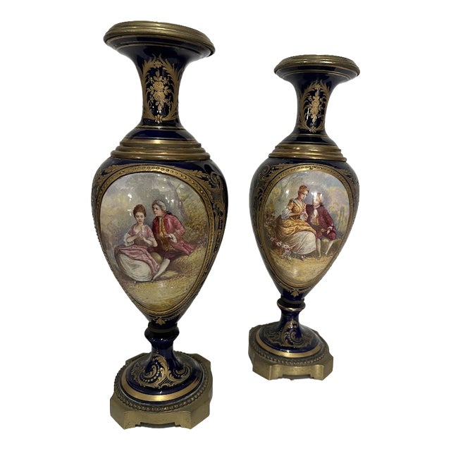 Louis XVI Style Fine Earthenware Vases, Set of 2 For Sale