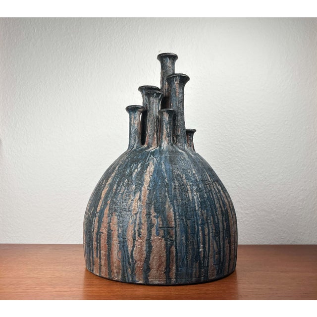 Mid-Century Modern Large Mid-Century Modern Brutalist German Studio Pottery Chimney Vase from Gerhard Liebenthron, 1974 For Sale - Image 3 of 18