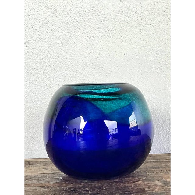 Blue Vintage Blue and Green Glass Sphere Vase For Sale - Image 8 of 12