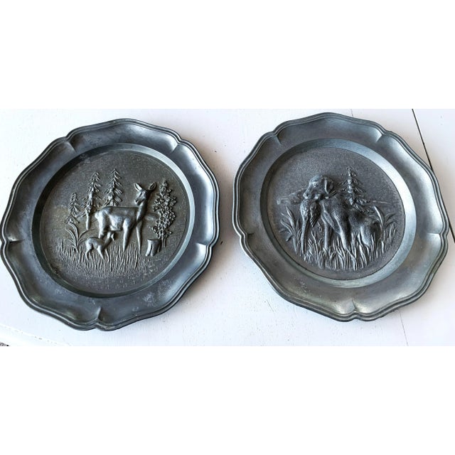 Gray Tin Plates with Hunting Theme, 1900s, Set of 2 For Sale - Image 8 of 8