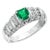 Vintage Emerald Shaped Emerald Baguette Round Diamond 14k White Gold Ring Size 6 For Sale
