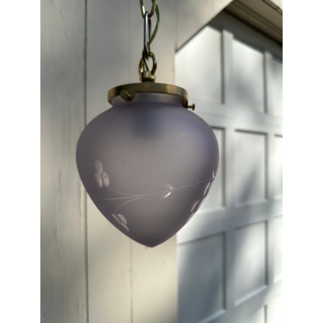 Vintage Glass Heart Shade With Brass Hanging Fixture For Sale In New York - Image 6 of 7