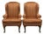Late 20th Century Striped Upholstered Wingback Chairs- A Pair For Sale