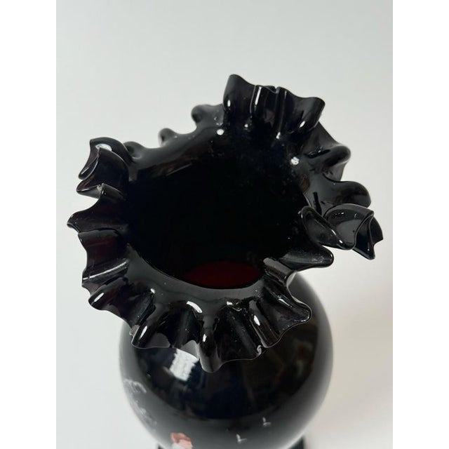 Antique Bohemian Deep Ruby Glass Vase with Romantic White Enamel Painting, 1900 For Sale - Image 11 of 18