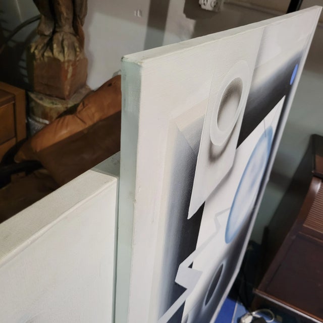 Large 80's Dual Canvas Abstract Painting For Sale - Image 10 of 13