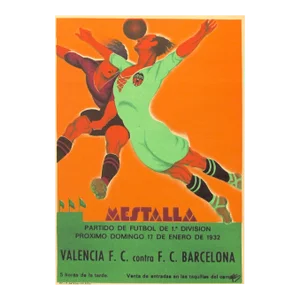 1932 Spanish Soccer Poster, Mestalla, Valencia vs. f.c. Barcelona, 17 De Enero De 1932