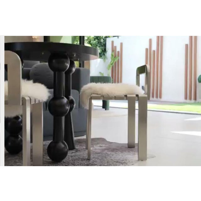 Tara Silver Metal Chair With Sheepskin Pad For Sale In Los Angeles - Image 6 of 6