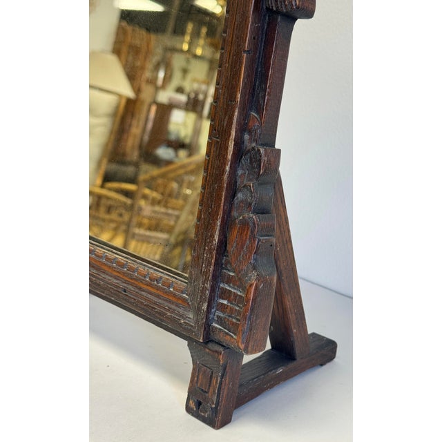 Brown Antique French Carved Wood Tabletop Courting Mirror For Sale - Image 8 of 9