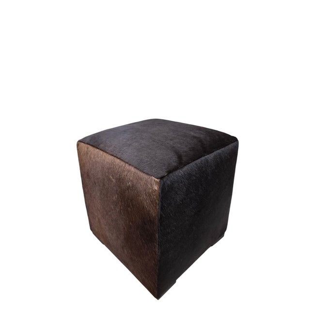 Mid 20th Century Cube Ottomans Newly Reupholstered in Genuine Hair-on-Hide Steer Hide - Pair For Sale - Image 4 of 12