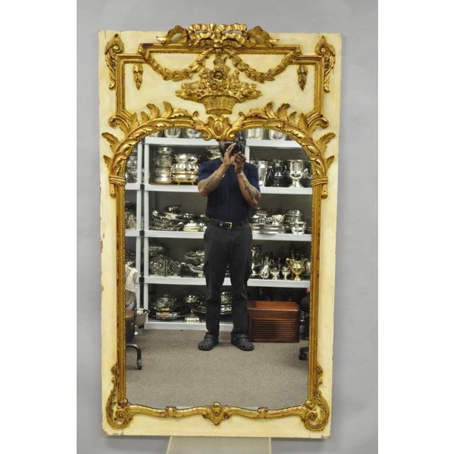 Antique French Louis XV Style Cream & Gold Gilt Drape Ribbon Trumeau Wall Mirror For Sale - Image 17 of 17