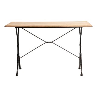 Mid 20th Century Cast Iron Bistro Table With Oak Top For Sale
