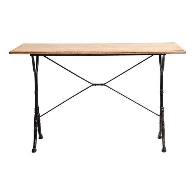 Mid 20th Century Cast Iron Bistro Table With Oak Top For Sale