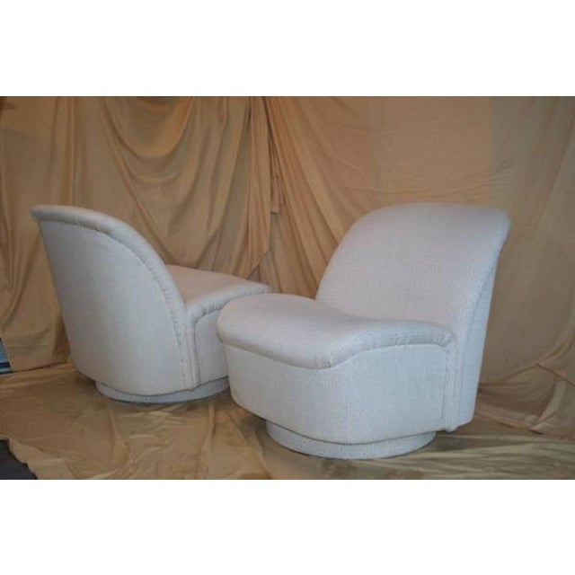 Mid-Century Modern Vintage Directional White Swivel Chairs - a Pair For Sale - Image 3 of 6