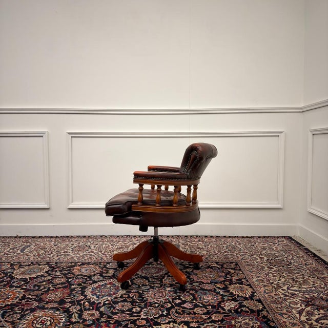 English Oxblood Chesterfield Desk Chair For Sale - Image 3 of 8