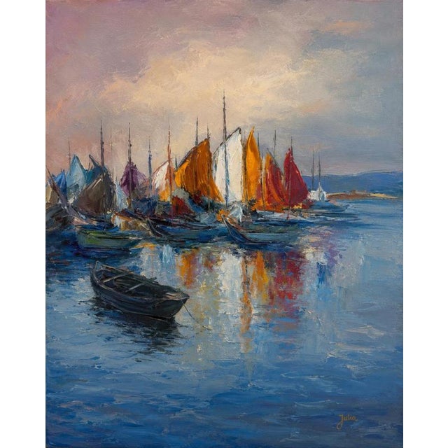 Jusa, Boats, 20th Century, Acrylic on Canvas For Sale - Image 6 of 6