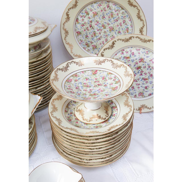 Ceramic Antique Porcelain Dinner Set with Floral Pattern from Limoges, 1930s-1940s, Set of 61 For Sale - Image 7 of 12