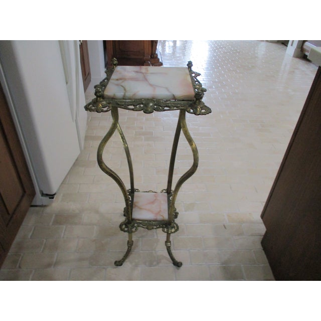 Antique Brass Marble Ornate Rococo Gueridon Candle / Plant Lamp Table Pedestal For Sale In South Bend - Image 6 of 18