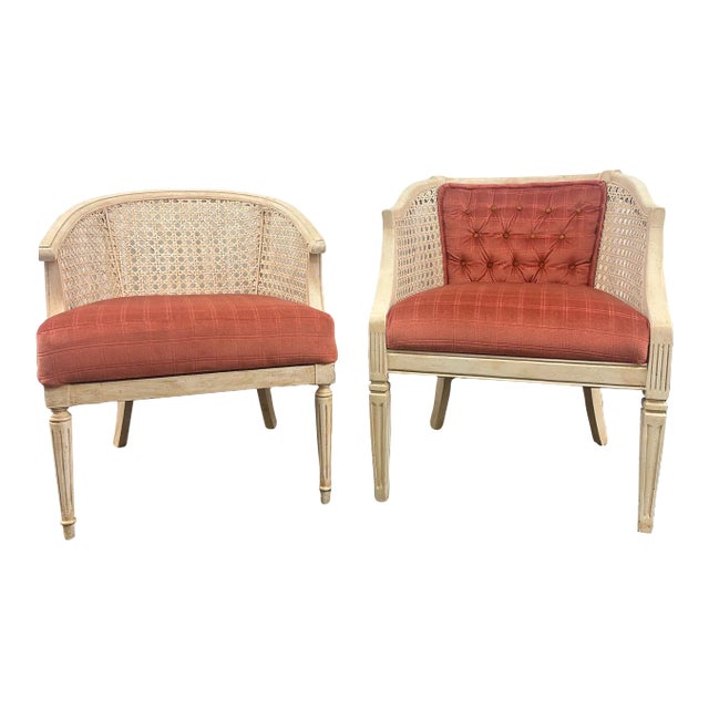 Set of Two Vintage Cane Barrel Back Tub Chairs For Sale