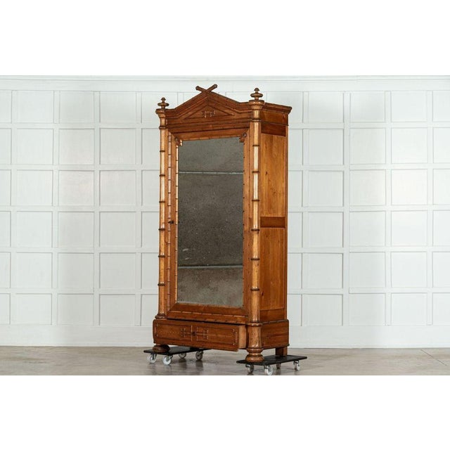 19th Century French Bamboo Beech & Pine Mirrored Armoire, 1870s For Sale - Image 6 of 18