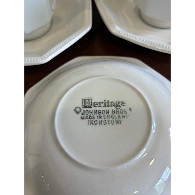 Vintage Johnson Brothers Heritage White Ironstone Cups & Saucers — Set of 10 For Sale - Image 11 of 16