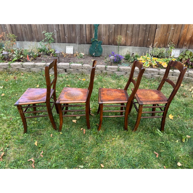 Early 20th Century Antique Luterma Estonian Dining Chairs With Patterned Seats, Set of 4 For Sale - Image 5 of 18