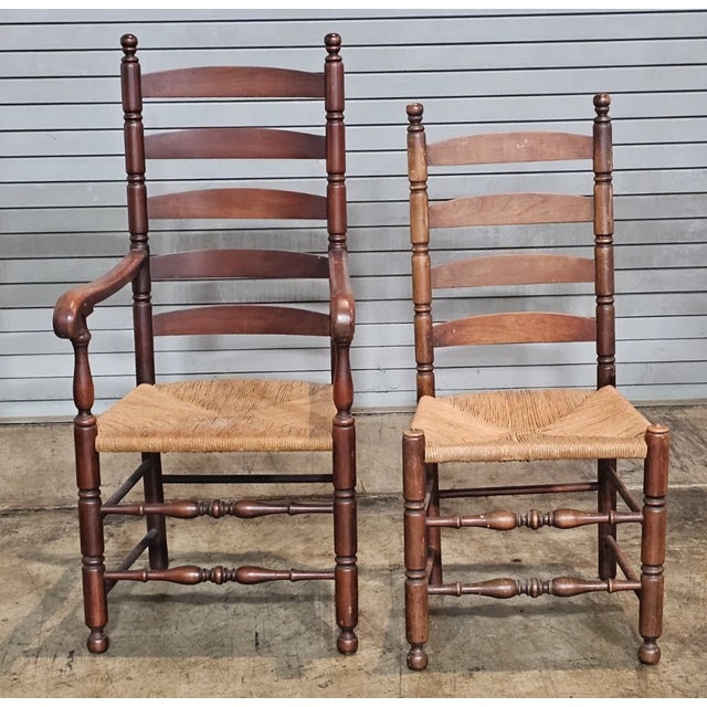 Set of 6 Antique New England Ladderback Style Dining Chairs With Rush Seats For Sale In Cleveland - Image 6 of 8