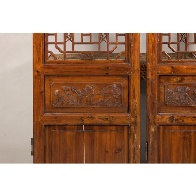 Pair of Antique Chinese Carved Elm Lattice Screens with Figural Motifs For Sale - Image 18 of 18