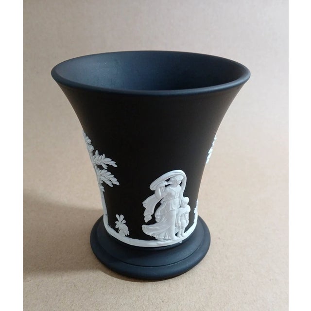 Mid-Century Modern Vintage MCM Wedgwood Black Basalt Jasperware Vase For Sale - Image 3 of 5