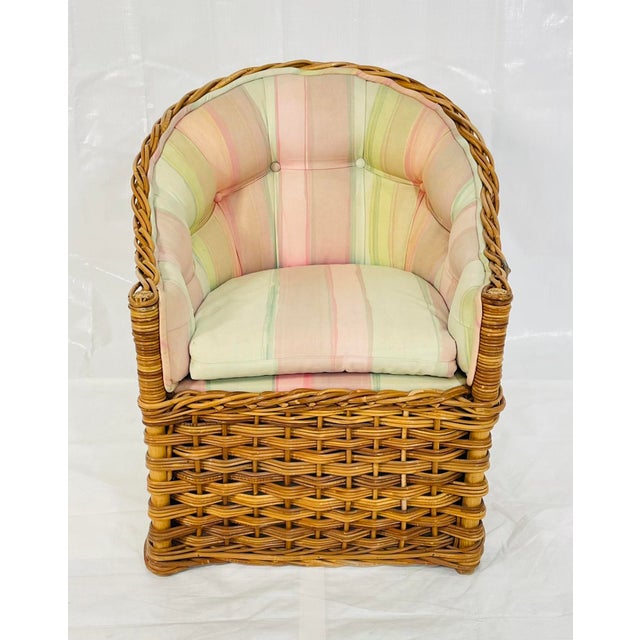 1980s Wicker Works Barrel Lounge Chair With Original Upholstery, Usa For Sale - Image 18 of 18