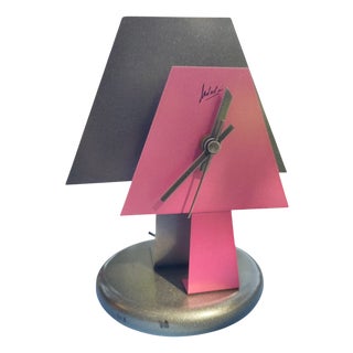Radical Table Lamp Clock in Red and Black Lacquered Metal, 1980s For Sale
