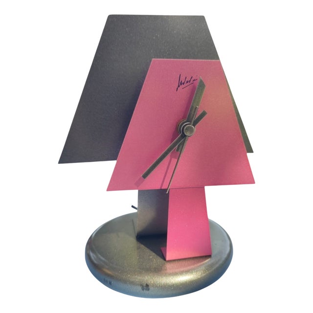 Radical Table Lamp Clock in Red and Black Lacquered Metal, 1980s For Sale