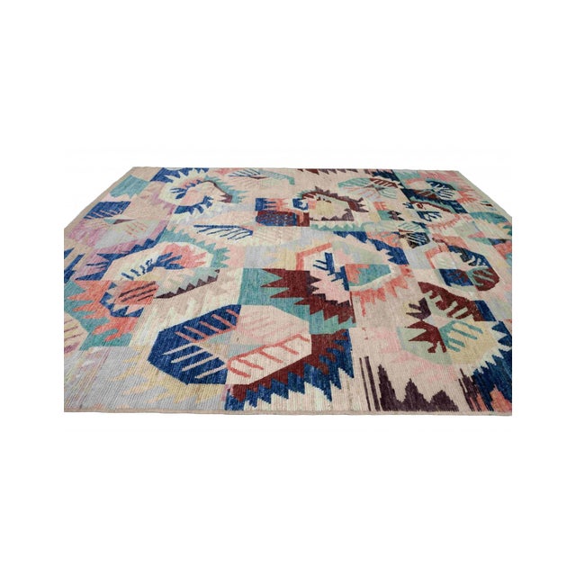 Textile Modern Multicolor Hand Knotted Wool Rug For Sale - Image 7 of 8