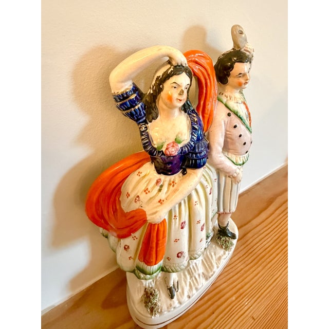 Antique Dancing Couple with Mask Mantel Figurines from Staffordshire, England, 1860, Set of 2 For Sale - Image 5 of 18