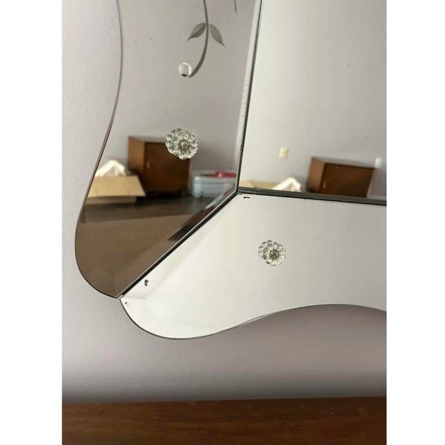 Absolutely stunning, large vintage art deco wall mirror.. Heavy wood, solid frame, dated 11/59 on the back.