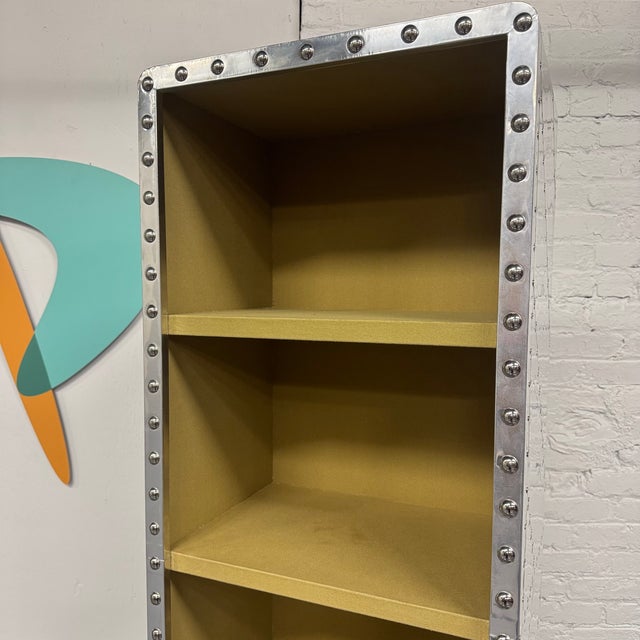Restoration Hardware Aviator Style Tall Riveted Aluminum Bookcase For Sale - Image 9 of 11