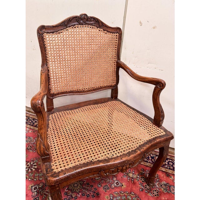 Louis XV Office Chair in Carved Walnut For Sale - Image 6 of 9