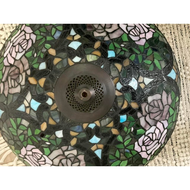 Vintage Rose Petal Tiffany Style Table Lamp With Brass Base For Sale In Jacksonville, FL - Image 6 of 16