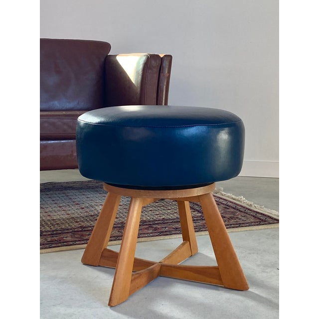 Mid-Century Modern Leather Heywood-Wakefield Swivel Ottoman, Midcentury Modern, 1950s For Sale - Image 3 of 18