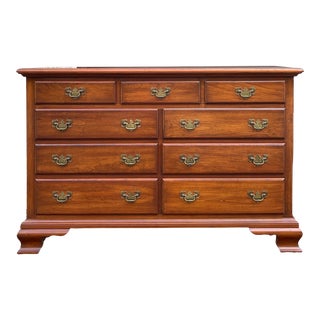 Vintage Pennsylvania House Chippendale Solid Cherry 9 Drawer Low Dresser For Sale