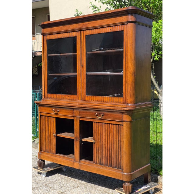 Venetian Charles X Bookcase in Walnut, with Shutter Doors, 19th Century, 1830 For Sale - Image 9 of 13