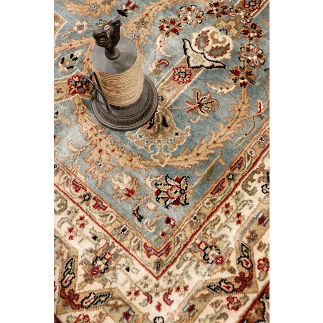 Transitional Pasargad Blue and Tan Home Tabriz Lamb's Wool Runner- 4' 2" X 29' 1" For Sale - Image 3 of 5