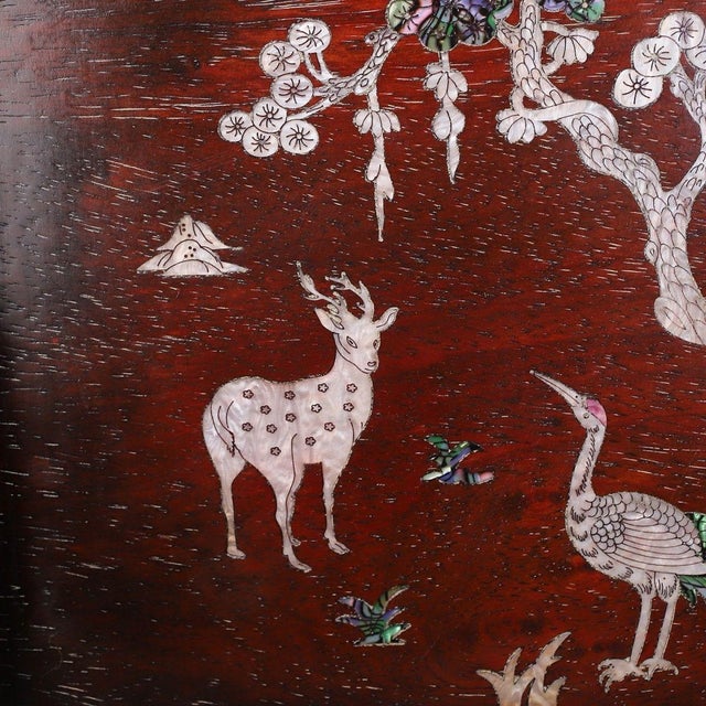Wood Vintage Rosewood Square Tray With Drawers & Mother-of-Pearl Deer & Crane Inlay For Sale - Image 7 of 10