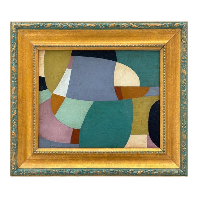 Contemporary Abstract Color-Block Oil Painting in Vintage Frame For Sale