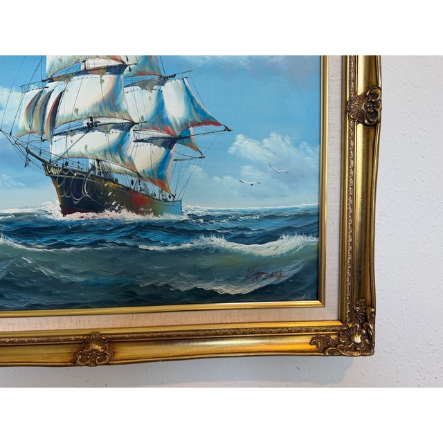 K. Dossi Oil Painting Sailing Ship Seascape Signed Maritime Art Ocean Nautical For Sale - Image 11 of 13
