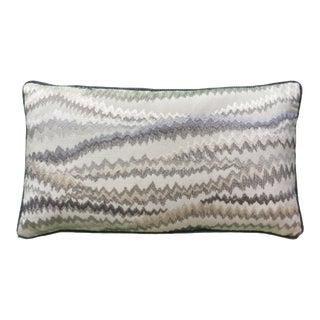 Zig Zag Shades of Grey Rectangle Lumbar Designer Pillow With Down Feather Insert For Sale