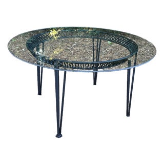 Attributed to Maurizio Tempestini for John Salterini “Ribbon” Wrought Iron Dining Table With 54” Glass Top, C. 1950s For Sale