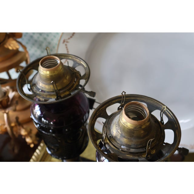 Antique Amethyst Owl & Shield Converted Lamps, Attributed to Boston & Sandwich—Pair For Sale - Image 12 of 18