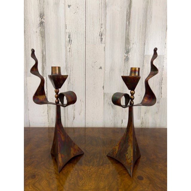 Copper Modernist Triangular Copper Candlesticks For Sale - Image 8 of 12