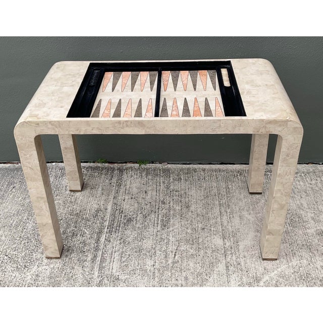 Almond Vintage Architectural Tessellated Stone Chess and Backgammon Table For Sale - Image 8 of 14