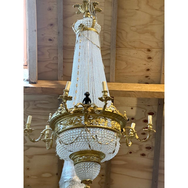 Bronze Mid20C Artisan Louis XVI Gold Bronze Crystal Chandelier-1 Pc For Sale - Image 8 of 18